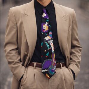 Vintage Jones New York Silk Tie Abstract Geometric Retro Artsy Wide 90s